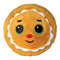 Ty Beanie Bouncers Cookie the gingerbread plush toy, round brown fuzzy body with white icing trim, green embroidered eyes, red stitched nose, small smile, and soft textured design.
