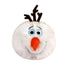 Olaf snowman plush toy Ty Beanie Bouncers white soft fuzzy fabric round ball shape with brown twig hair bright orange carrot nose blue stitched smile cheerful character on plain white background