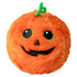 Plush pumpkin toy with bright orange fuzzy fabric, stitched black jack-o’-lantern face, green embroidered stem, and a round shape, designed as a festive Ty Beanie Bouncer collectible named Gourdo.