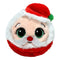 Plush Santa Claus toy with soft red and white fabric, green glitter eyes, white mustache, and festive hat, designed as a round Beanie Bouncer for holiday play or decoration.