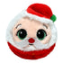 Plush Santa Claus toy with soft red and white fabric, green glitter eyes, white mustache, and festive hat, designed as a round Beanie Bouncer for holiday play or decoration.