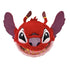 Disney Leroy alien plush toy from Lilo and Stitch in bright red soft fabric with purple inner ears, rounded ball shape, wide grin with yellow teeth and large eyes, bounceable plush on white background