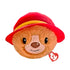 Paddington Bear plush toy Ty Beanie Bouncers in warm brown soft fabric, round bear face with stitched nose and smile, wearing bright red hat with yellow band, bouncer ball design on white background.