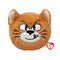Azrael plush toy Ty Beanie Bouncers Smurfs character in orange and cream soft fabric, round cat face with pointed ears, embroidered eyes, whiskers and smirk, bouncer ball design on white background.