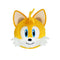 Sonic the Hedgehog Tails plush toy in bright yellow and white soft fabric with large ears and blue eyes, rounded ball shape, smiling face with small nose and fluffy cheeks, bounceable plush on white