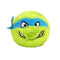 TY Beanie Bouncers Leonardo plush toy, bright green fuzzy sphere with soft texture and blue eye mask, rounded bouncer shape with embroidered eyes and grin on a light background.