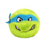 TY Beanie Bouncers Leonardo plush toy, bright green fuzzy sphere with soft texture and blue eye mask, rounded bouncer shape with embroidered eyes and grin on a light background.