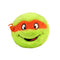TY Beanie Bouncers Michelangelo plush toy, bright green fuzzy sphere with soft texture and orange eye mask, rounded bouncer shape with embroidered smile and eyes on a light background.