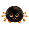 Round black spider plush toy with orange striped legs, big orange-rimmed eyes, and tiny white fangs, designed as a playful Ty Beanie Bouncer collectible for Halloween.