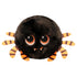 Round black spider plush toy with orange striped legs, big orange-rimmed eyes, and tiny white fangs, designed as a playful Ty Beanie Bouncer collectible for Halloween.