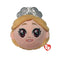 Wicked Glinda plush toy in soft peach and beige fabric with blonde hair and silver crown, rounded ball shape, large embroidered eyes and smiling face, bounceable plush, isolated on white background