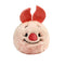 Disney Piglet plush toy in soft pale pink fabric with darker pink ears, rounded ball shape, smiling embroidered face with small eyes and red nose, bounceable plush design, isolated on white background