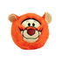 Disney Tigger tiger plush toy in bright orange soft fabric with cream face and inner ears, rounded ball shape, smiling face with black stripes and red nose, bounceable plush on white background