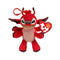 Disney Leroy plush keychain clip toy in bright red soft fabric with rounded alien body, wide grin with yellow teeth, large ears, small limbs, and plastic clip attachment on a clean white background.
