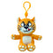 Smurfs Azrael plush clip in orange soft fabric, with cream muzzle and belly, pointed ears, embroidered whiskers, tongue and paw pads, seated beneath an orange plastic hook on white.