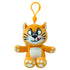 Smurfs Azrael plush clip in orange soft fabric, with cream muzzle and belly, pointed ears, embroidered whiskers, tongue and paw pads, seated beneath an orange plastic hook on white.