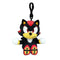 Sonic the Hedgehog Shadow plush clip in black and red soft fabric, with red eyes, tan muzzle, white gloves and red shoes, seated beneath a black plastic hook on a white background.