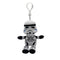 Star Wars Stormtrooper plush clip in white and black soft fabric, with armored helmet, chest and belt details, black gloves and boots, hanging from a white plastic hook on white.