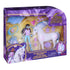 Unicorn Academy Gem Hunt playset front package view with purple and gold printed box, clear molded window, pastel unicorn figure, Layla character doll, and themed accessories presented for retail display.