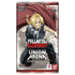 Front of Fullmetal Alchemist Union Arena trading card game booster pack, featuring Edward Elric in an action pose with his automail arm extended, labeled English version UE09BT for ages 9 and up with 12 cards included.