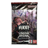 Union Arena Nikke trading card game booster pack by Bandai Namco in black foil packaging, glossy sealed wrapper featuring anime-style female character artwork, bold Union Arena logo, and 12-card booster pack branding on a clean white background.