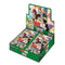 Anime trading card booster display shows a green glossy cardboard rectangular box with vivid character artwork, designed to hold Bandai Yu Yu Hakusho packs against a plain white background.