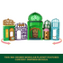 Wicked Emerald City 360-degree modular playset showing green, purple, and teal plastic towers arranged in a circular layout, highlighting interchangeable sections, decorative gates, and immersive city scenes inspired by the Wicked film.