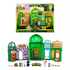 Wicked Emerald City small doll playset retail packaging featuring illustrated city backdrop, modular buildings, included Glinda and Elphaba dolls, accessories count, and Universal Pictures Wicked branding on the box front.
