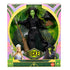 Wicked Elphaba Thropp deluxe doll packaging features green, pink, and gold cardboard with glossy finish, arched window display, Wicked branding, and Mattel logo, clearly presenting the Elphaba doll and accessories for retail shelves.