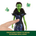 Wicked Elphaba singing doll with green skin and fabric gown as a finger presses the torso button, demonstrating sound-activated singing functionality and interactive toy feature against a clean white promotional background.
