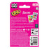 Back of Barbie UNO game package with pink background, product details, multilingual rule explanation, and preview images of Barbie-themed cards.