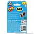 Back of Batman UNO card game packaging in bright blue with Batman logo, card previews, safety labels, and multilingual game instructions printed in white and black.