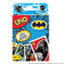 Front of Batman UNO card game box in bold red and blue with Batman logo, UNO logo, hero artwork including Batman and Robin, and a burst icon highlighting special rule.