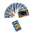 Spread of Batman UNO cards with blue bat-logo patterned background, showing characters like Batman, Robin, villains, and a central UNO card with Batman emblem.