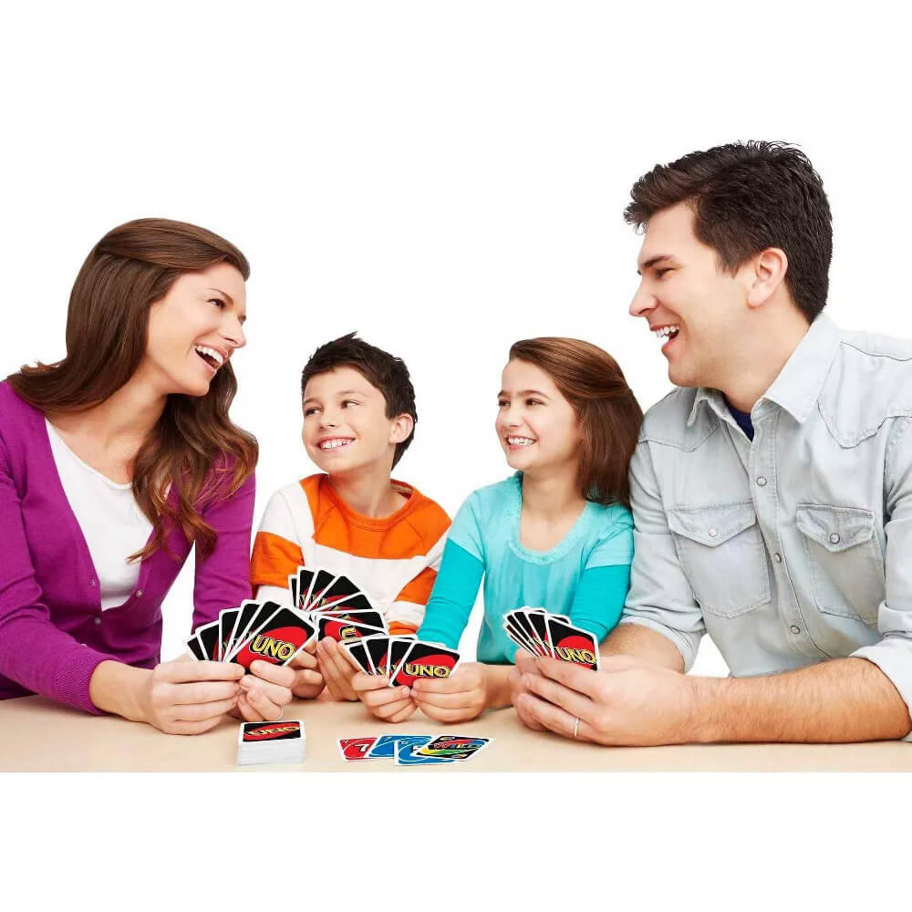 Family playing UNO Card Game