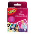 Disney Princess UNO card game packaging in a magenta box with sparkles, showing Cinderella, Snow White, Mulan, and Pocahontas on the front, with bold UNO branding and a crown-themed princess logo.