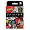 Mattel UNO Friends card game packaging features themed deck with photos of the sitcom cast, highlighting a special rule for fans of the television series.