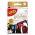 Box of Harry Potter UNO card game showing characters like Harry, Hermione, and Ron on the front, with Mattel Games branding and Wizarding World logo.