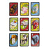 Nine UNO Minecraft cards featuring pixelated animals like pig, sheep, chicken, wolf, mooshroom, snow golem, iron golem, bat, and squid on colorful backgrounds.