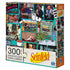 Seinfeld 300 piece puzzle glossy cardboard box with colorful collage of sitcom scenes, characters and icons, rectangular packaging displayed on white background with bold branding and poster included label.
