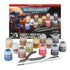 Warhammer 40K Paints and Tools Set features 13 Citadel paint pots in assorted colors, plus metal clippers, a mold-line scraper, and starter brush displayed before the boxed kit.
