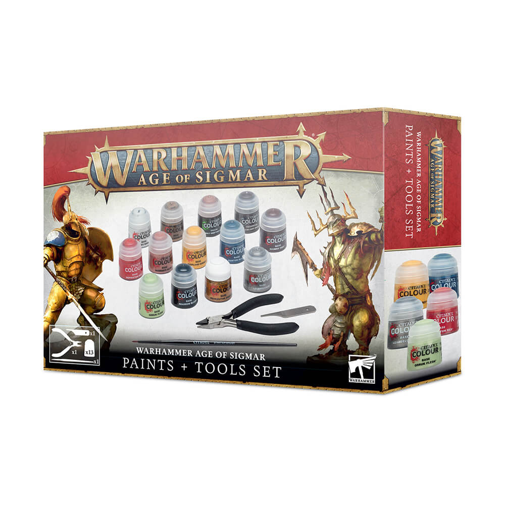 Front packaging box of Warhammer Age of Sigmar Paint and Tools Set (Stormcast Eternals vs Kruleboyz)