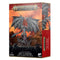 Warhammer Age of Sigmar Be'lakor miniature box showing dark gray demon with chained wings, horned humanoid form, raised sword, shown as a tabletop wargame figure against orange battlefield artwork.