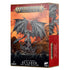 Warhammer Age of Sigmar Be'lakor miniature box showing dark gray demon with chained wings, horned humanoid form, raised sword, shown as a tabletop wargame figure against orange battlefield artwork.