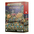 Warhammer Age of Sigmar Spearhead Seraphon box set, richly colored illustrated cardboard packaging with large rectangular form, showcasing blue and green Seraphon reptilian warriors and a mounted hero, designed as a starter army set for fantasy tabletop battles, displayed against a clean white studio background.