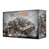 Necromunda Hive War Zone Mortalis Hive Warzone box shows gray industrial cardboard packaging, rectangular in form, featuring modular plastic terrain with platforms, walls, and gantries for tabletop skirmish gaming, set within a dense hive city environment.