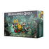 Warhammer Quest Darkwater board game box with dark green cardboard packaging and cinematic fantasy artwork, rectangular box format, showing armored heroes fighting monsters in flooded dungeon waters.