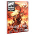 Warhammer White Dwarf 524 magazine cover in fiery red, orange, and black painted artwork featuring a robed wizard raising a glowing staff during an arcane battle, with swirling flames and magical energy.
