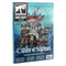 Warhammer White Dwarf 525 magazine cover in teal, gray, red, and black painted artwork featuring a towering Cities of Sigmar fortress with armored details, cannons, banners, and rocky mountain scenery beneath a bright sky.