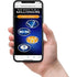 Smartphone screen showing Who Wants to Be a Millionaire digital lifeline selection with options like 50:50 and phone a friend, used with the board game.